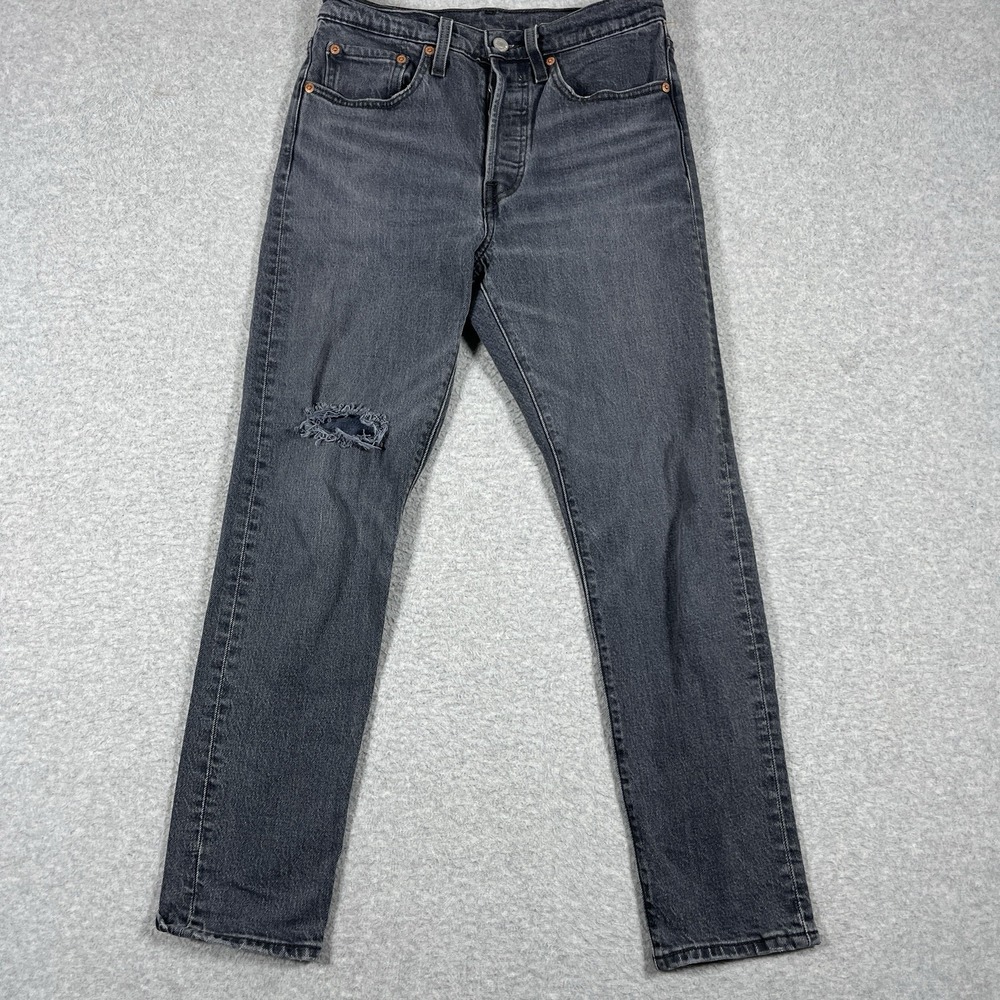 Levis Premium Jeans Womens 26x28 (Fit 27x27) Black 501 Button Fly Straight Denim